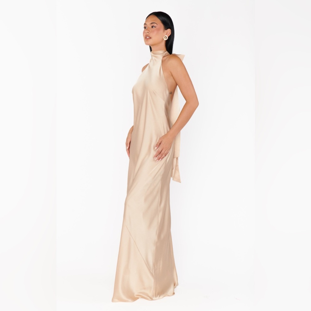 Show Me Your MuMu Champagne Halter Maxi Dress